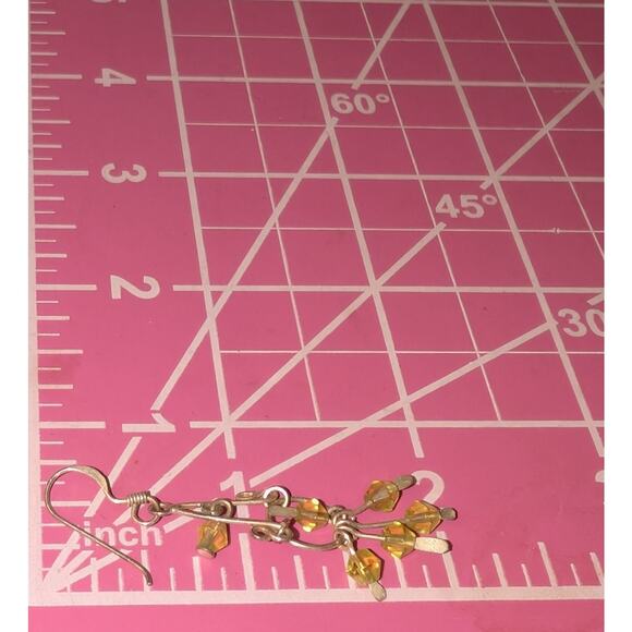 925 Sterling Silver Green Bead Dangle Wire Earrings - Picture 3 of 4